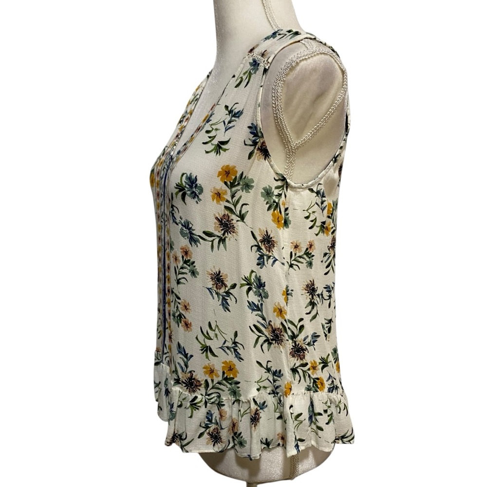 Lucky Brand Women’s Tank Top Floral V-Neck Cream Blue Sleeveless Size Small - Picture 5 of 16